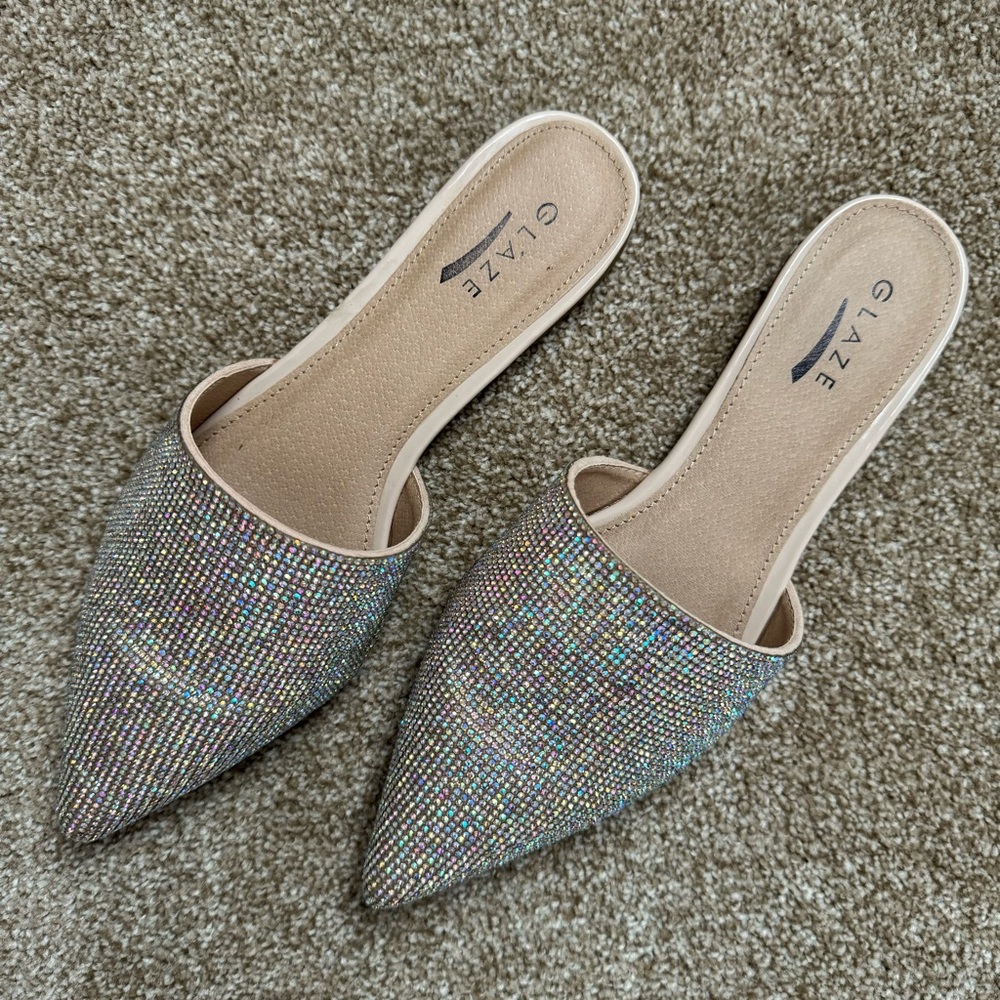 Nude Rhinestone Mules